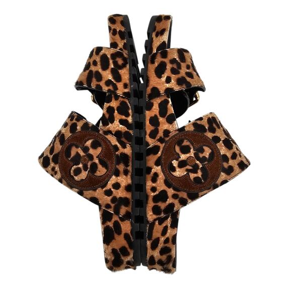 Louis Vuitton Bom Dia Flat Slide Sandal Monogram Leopard Gold Size 37 US 7 - Picture 10 of 15